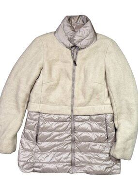 Renuar Puffer Coat Womens M Cream Wool Blend Quilted Jacket Zip Up Colorblock